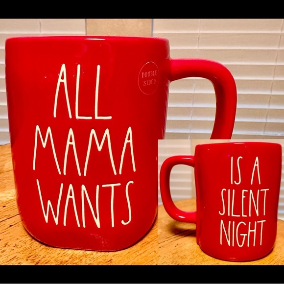 Rae Dunn ALL MAMA WANTS IS A SILENT NIGHT Red Double Sided Ceramic Mug NEW!! - Picture 1 of 3